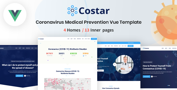 Product preview supplied for Costar - Vue JS Coronavirus Medical Prevention Template
