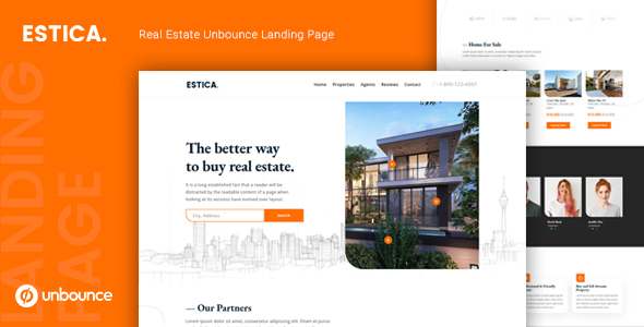 Product preview supplied for Estica — Real Estate Unbounce Landing Page Template