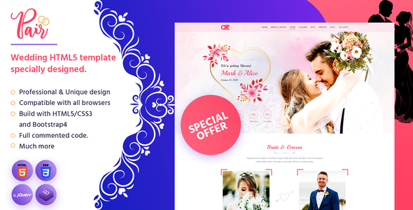 Pair - Wedding HTML5 Template product preview