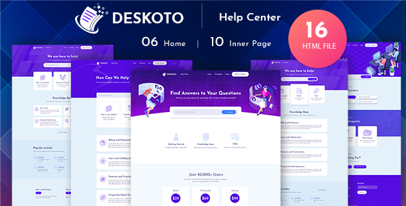 Preview image for Deskoto - HelpDesk and Knowledge Base HTML Template