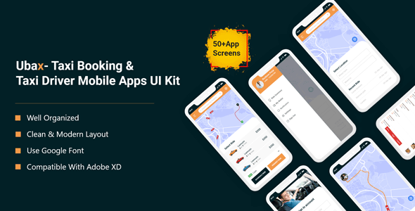 Product preview supplied for Ubax - Taxi Booking & Taxi Driver Mobile App UI Kit