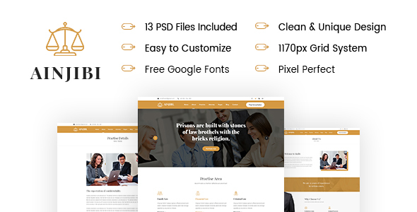 Ainjibi – Attorney and Lawyer PSD Template