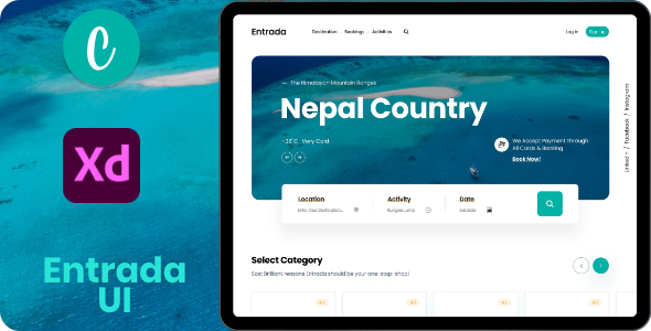 Entrada UI | Tour Travel Landing Page | XD Template