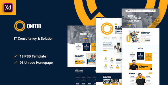 Product preview supplied for Onitir - IT Solutions Adobe XD Template