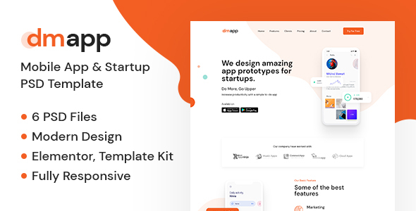 DMApp - APP Showcasing PSD Template