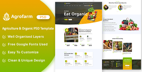 Agrofarm - Agriculture & Organic PSD Template