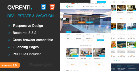 Qvrenti - Responsive Real Estate HTML5 Template product preview