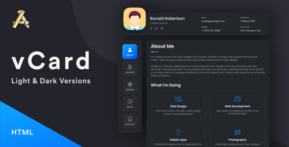 vCard3 – HTML 5 Resume / CV / vCard / Portfolio