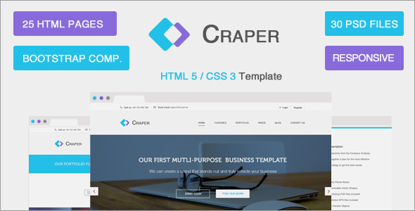Product preview supplied for Craper - Responsive Multi-purpose HTML5 Template