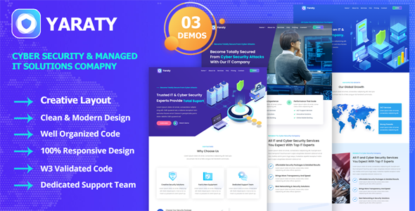 Product preview supplied for Yaraty - Cyber Security & Managed IT Services Template