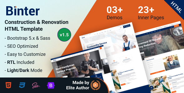 Binter - Construction & Renovation Services Bootstrap 5 Template product preview