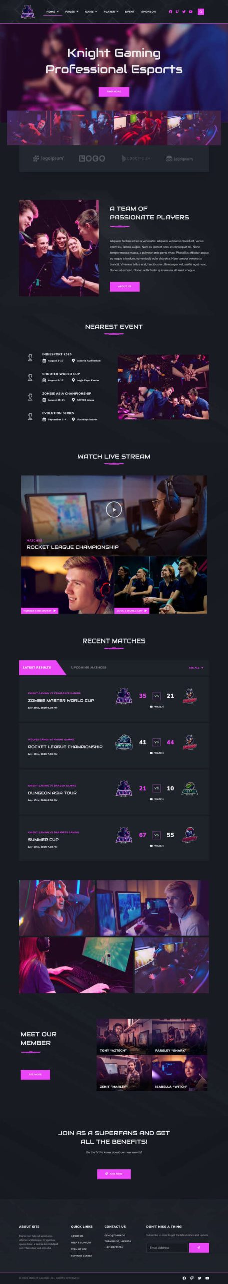 Knight - eSports & Gaming Elementor Pro Template Kit