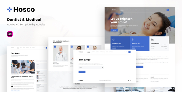 Hosco - Dentist & Medical Adobe XD Template product preview