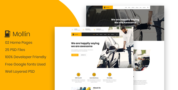 Mollin - GAS Station & Petrol Pump Business PSD Template