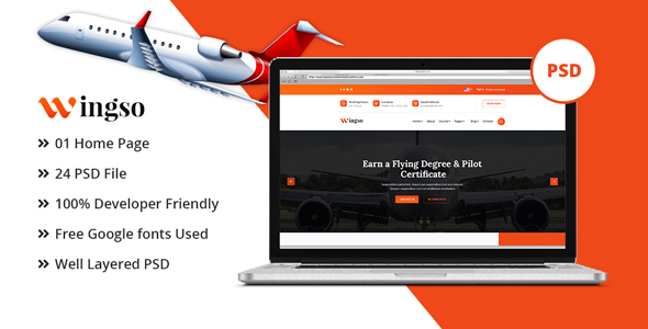Wingso - Flying Academy PSD Template