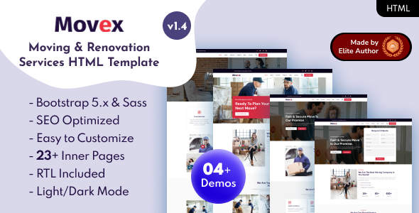 Movex - Moving & Renovation Services Bootstrap 5 Template listing image