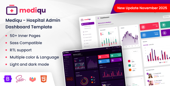 Preview image for Mediqu - Hospital Admin Dashboard Template Dark-Light with RTL