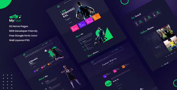 Myfoot -  Football Player Portfolio UI Templates product preview