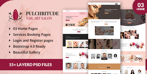 Pulchritude Nail art salon and booking PSD Template