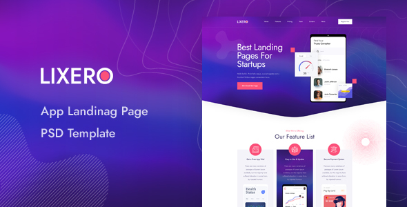 Lixero - App Landing Page PSD Template