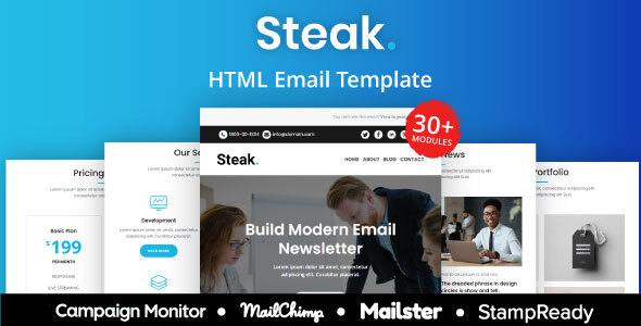 Steak - Multipurpose Responsive Email Template 30+ Modules Mailchimp