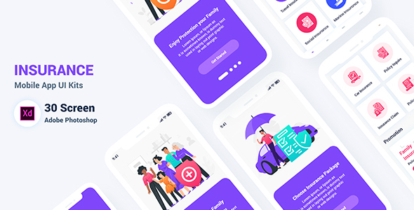 Insurance Mobile App UI Kit for Adobe XD product preview