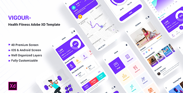 Vigour - Health Fitness Adobe XD Template