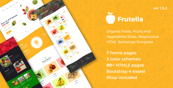Product preview supplied for Frutella - Organic Food, Fruits and Vegetables Shop Responsive HTML Bootstrap Template