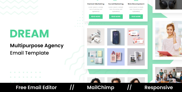 DREAM - Responsive Email Template For Agency With Free Email Editor