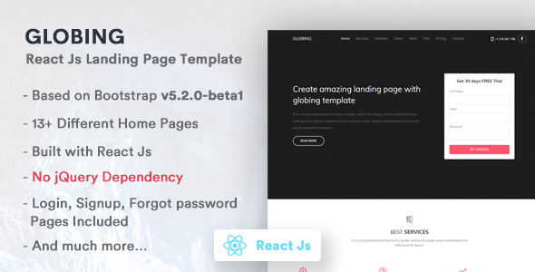 Globing - React Js Landing Page Template