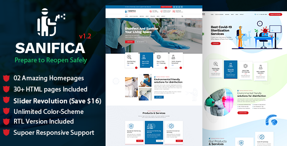 Sanifica: Sanitizing and Disinfection Services HTML Template listing image