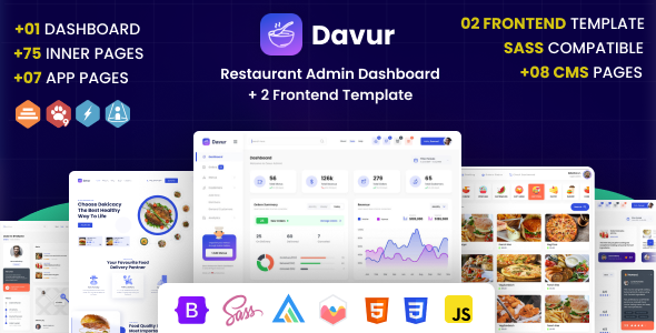 Davur - Restaurant Admin Dashboard + 2 Frontend Template listing image