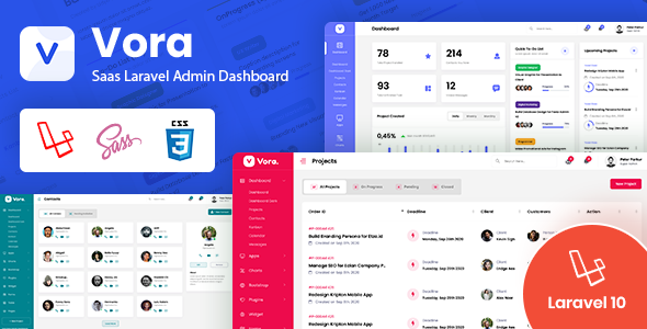 Product preview supplied for Vora - Saas Admin Dashboard Laravel 10.x Template