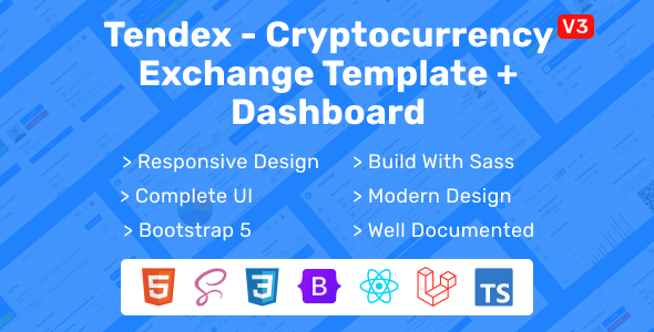 Tendex - React, HTML & Laravel Crypto Exchange Landing Page With Dashboard product preview