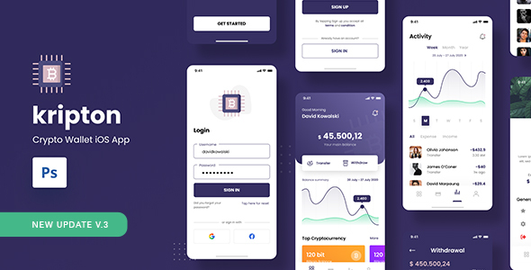 Kripton - Crypto Wallet iOS App PSD Template