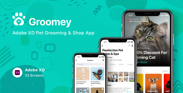 Groomey - Adobe XD Pet Grooming & Shop App