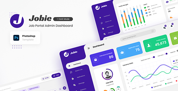 Jobie Admin - Portal Dashboard UI Template PSD listing image