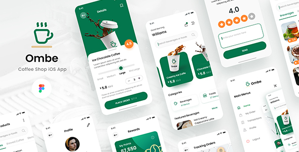 Preview image for Ombe - Coffee Shop iOS App Design UI Template Figma