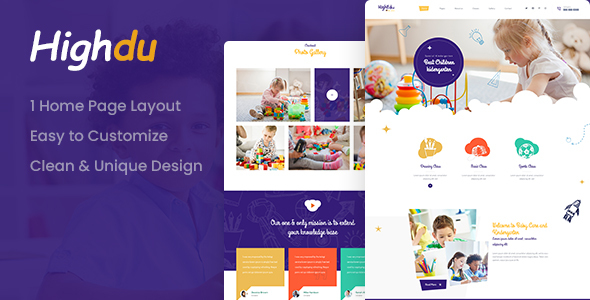 Product preview supplied for Edukids - Kindergarten School PSD Template