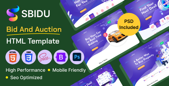 Sbidu - Bid And Auction HTML Template product preview