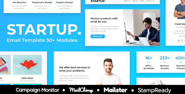 Start up - 30+ Modules Responsive Email Template + Mailchimp Editor + Campaign Monitor & Mailster listing image