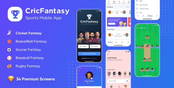 Cricfantasy Sports Mobile App UI Sketch Kit
