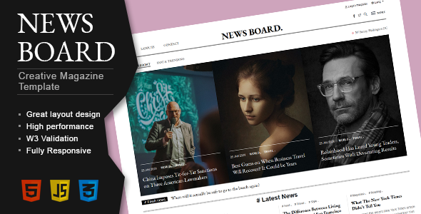 Product preview supplied for Newsboard - Creative Blog/Magazine/Publisher HTML Template