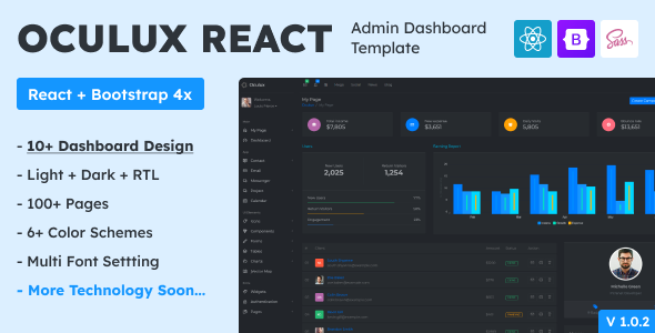 Oculux React - Admin Dashboard Template product preview