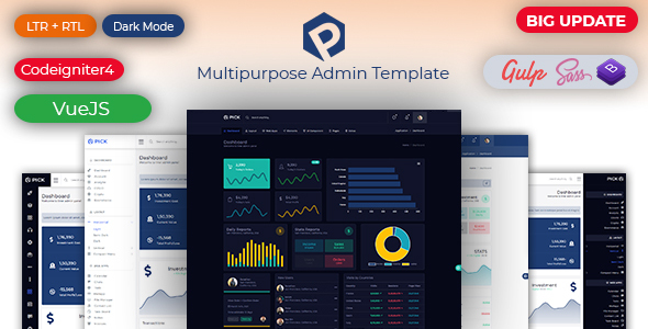 Pick - HTML, VueJS  & Codeigniter 4 Responsive Admin Dashboard Template