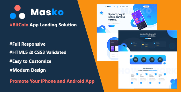 Masko-BitCoin & Cryptocurrency App Landing Page HTML Template product preview