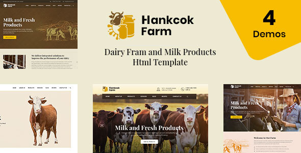 Product preview supplied for Hankcok - Dairy Farm and Milk Products HTML Template