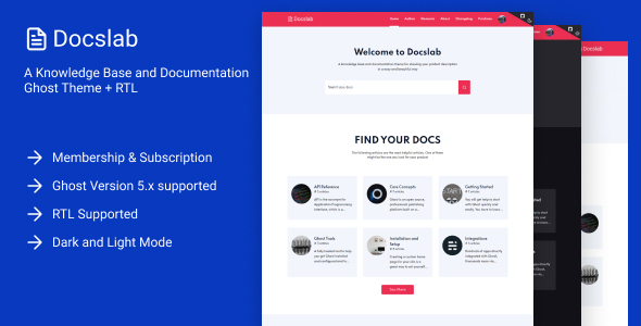 Docslab - a Knowledge Base and Documentation Ghost Theme + RTL product preview