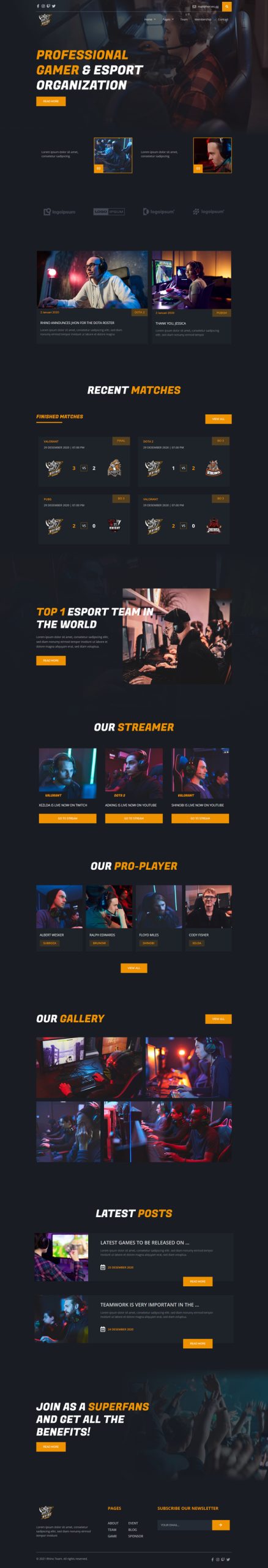 Rhino - Esports & Gaming Elementor Template Kit