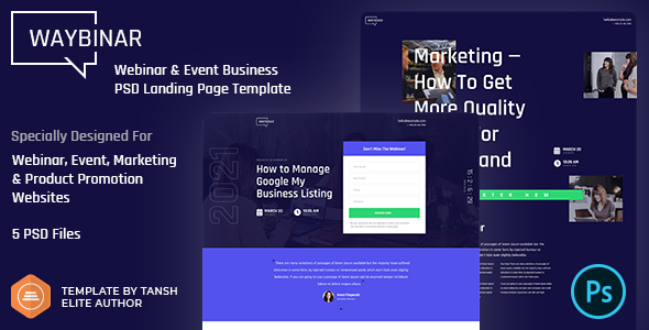 Waybinar - Webinar & Event Business PSD Landing Page Template